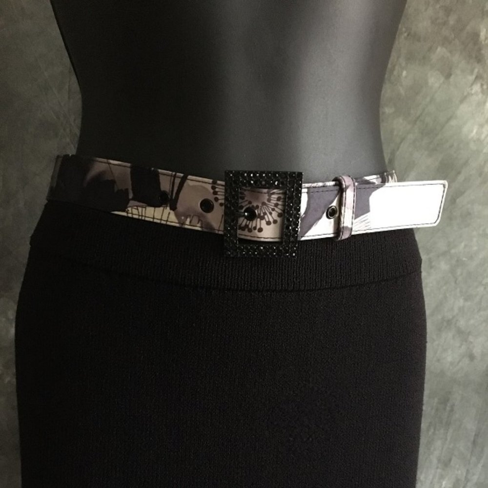 st john purple black white crystal buckle belt
